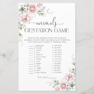 Pink Floral Baby Shower Animals Gestation Game