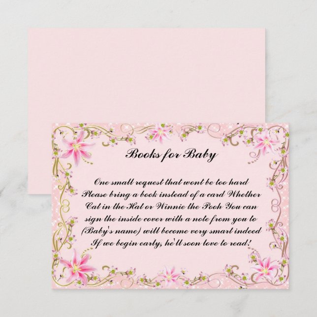 Pink Floral Baby Shower Books For Baby Card (Front/Back)