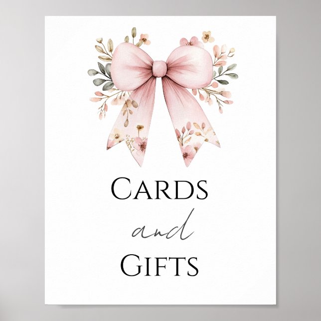 Pink Floral Baby Shower Cards and Gifts Party Sign (Front)