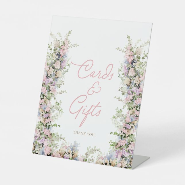 Pink floral baby shower Cards and Gifts Pedestal Sign (Front)