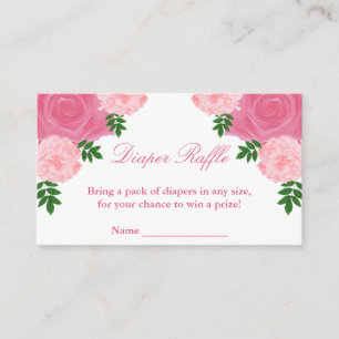 Pink Floral Baby Shower Diaper Raffle Enclosure Card