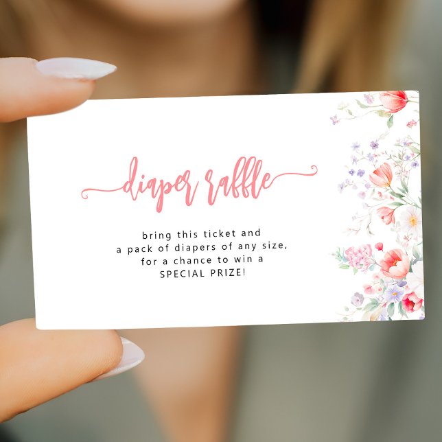 Pink floral baby shower diaper raffle ticket enclosure card (Creator Uploaded)