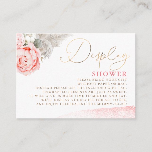 Pink Floral Baby Shower - Display Shower Enclosure Card (Front)