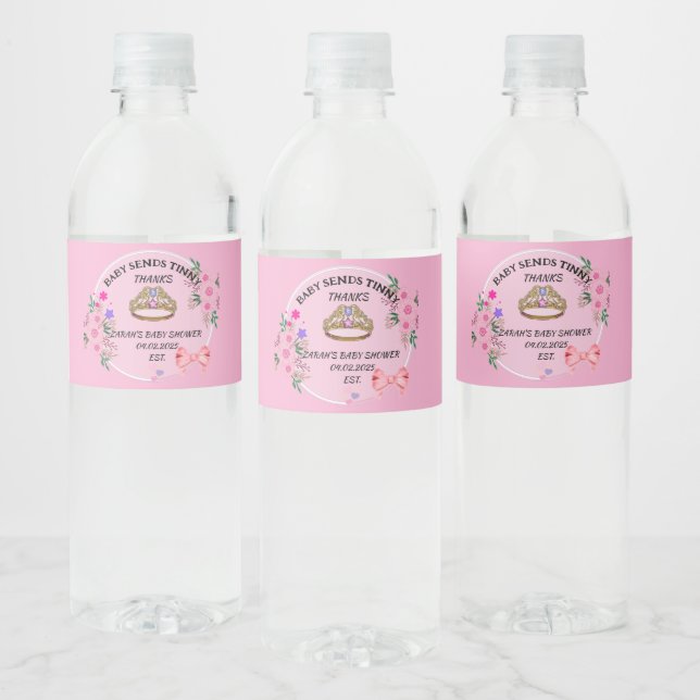 Pink Floral Baby Shower Elegant Party Decor Water Bottle Label (Bottles)