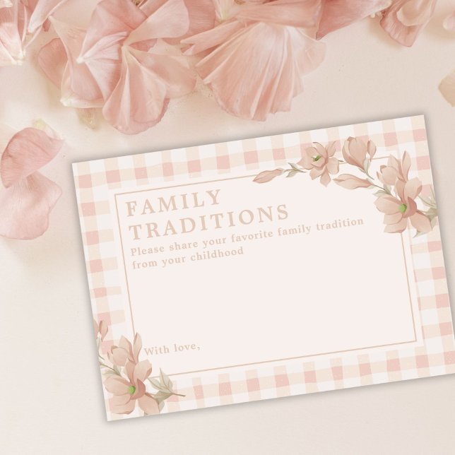 Pink Floral Baby Shower Family Traditions Activity Enclosure Card (Creator Uploaded)