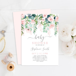 Pink Floral Baby Shower Girl Invitation