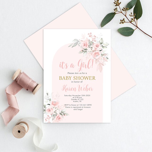 Pink Floral Baby Shower Girl Invitation (Creator Uploaded)