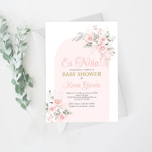 Pink Floral Baby Shower Girl Spanish Invitation