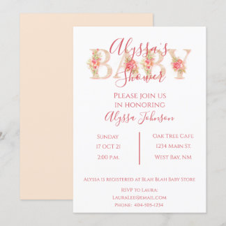 Pink Floral Baby Shower Invitation