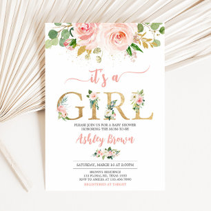 Pink Floral Baby Shower Invitation