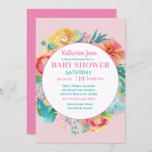   Pink Floral Baby Shower Invitation
