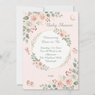 Pink Floral Baby Shower Invitation
