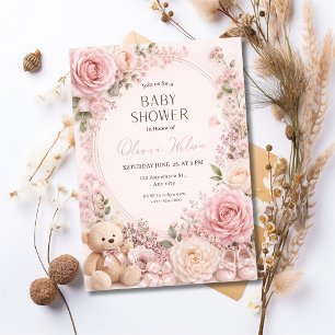 Pink Floral Baby Shower Invitation for Girl