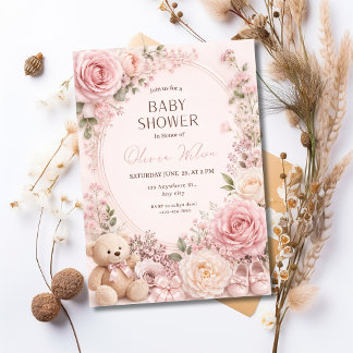 Pink Floral Baby Shower Invitation for Girl