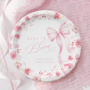 Pink Floral Baby Shower Plates with Bow