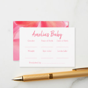 Pink Floral Baby Shower Predictions Game Enclosure Card