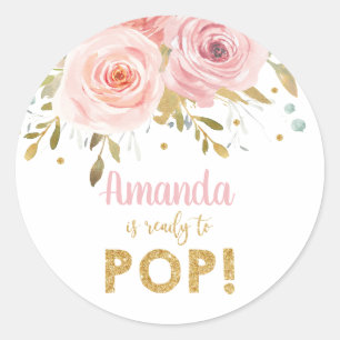 Pink Floral Baby Shower She's Ready to Pop Favor Classic Round Sticker