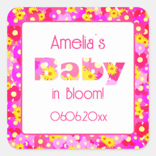 Pink Floral Baby Shower Square Sticker