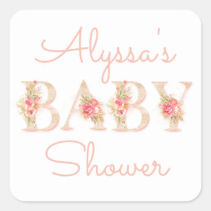 Pink Floral Baby Shower Square Sticker