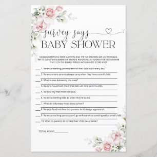 Pink Floral Baby Shower Survey Says Game Card