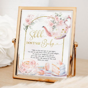 Pink Floral Baby Shower Tea Party Don't Say Baby Poster
