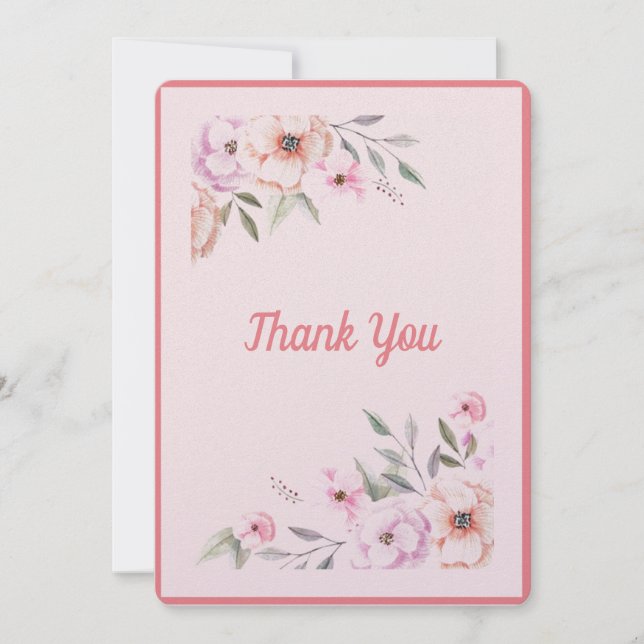 Pink Floral Baby Shower Thank You Card (Front)