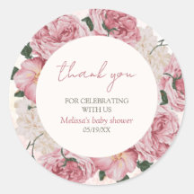 Pink Floral Baby Shower Thank You Sticker