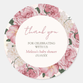 Pink Floral Baby Shower Thank You Sticker