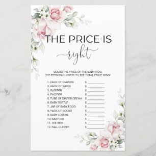 Pink Floral Baby Shower The Price Is Right Game