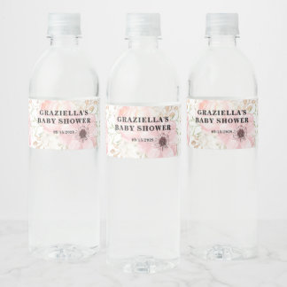Pink Floral Baby Shower Water Bottle Label