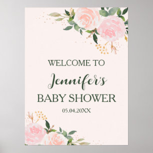 Pink Floral Baby Shower Welcome Poster