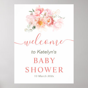 pink floral baby shower welcome sign