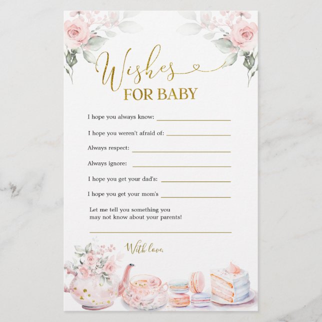 Pink Floral Baby Tea Party Wishes for Baby (Front)