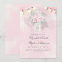 Pink Floral Baby's Breath Mason Jar Rustic Wedding