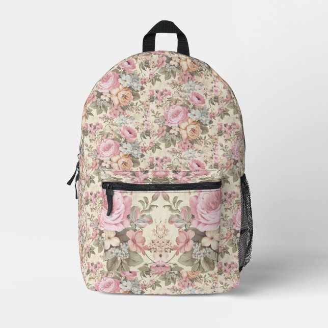 Pink Floral Backpack Cut Sew Bag (Front)