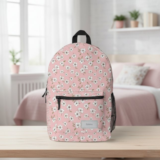 Pink Floral Backpack for Women, Personalized (Creator Uploaded)