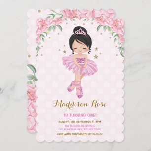 Pink Floral Ballerina Ballet Tutu Birthday Invite
