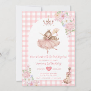 Pink Floral Ballerina Dance and Twirl Birthday Invitation