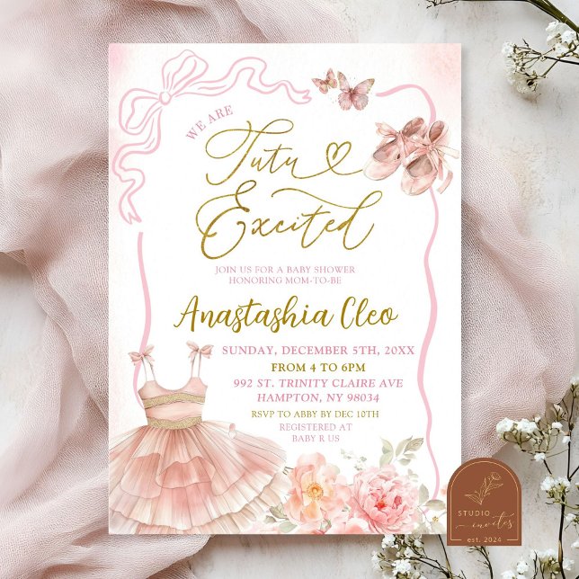 Pink Floral Ballerina Tutu Excited Baby Shower Invitation (Creator Uploaded)