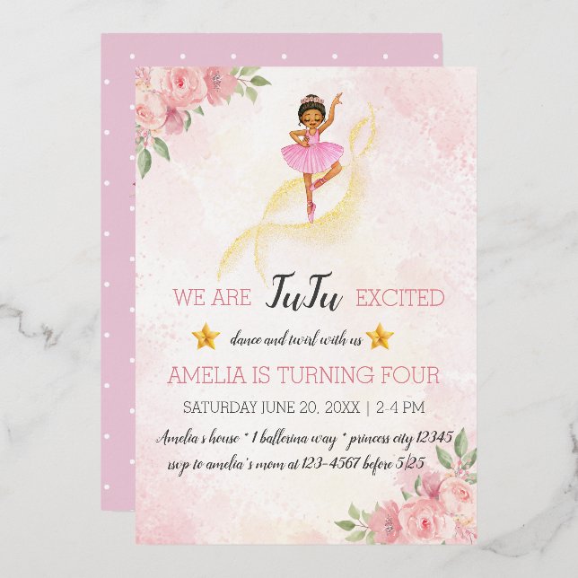 Pink Floral Ballet Birthday invitation (Front/Back)
