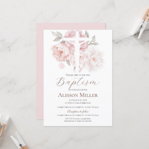 Pink Floral Baptism  Invitation