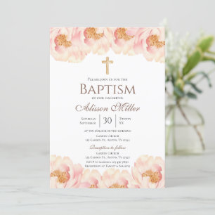 Pink Floral Baptism Invitation