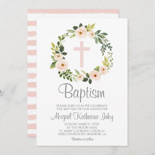 Pink Floral Baptism Invitation