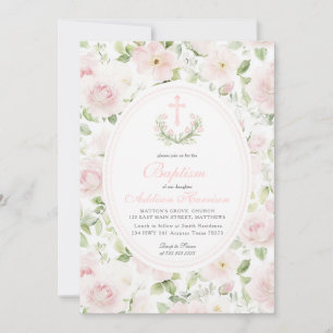 Pink floral Baptism Invitation, Girl Baptism,  Invitation