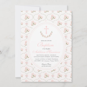 Pink floral Baptism Invitation, Girl Baptism,  Invitation