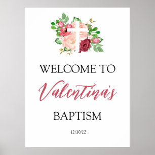  Pink Floral Baptism Welcome Poster