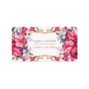 Pink Floral Baroque Romantic Gold Frame Label