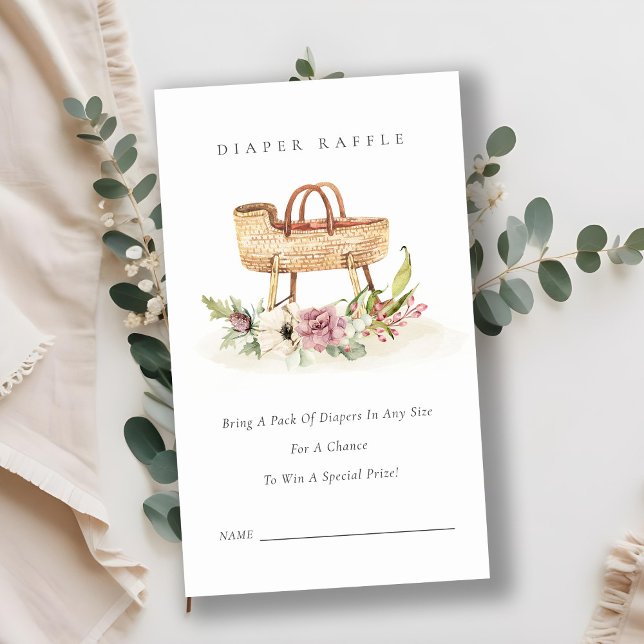 Pink Floral Bassinet Diaper Raffle Baby Shower Enclosure Card (Creator Uploaded)