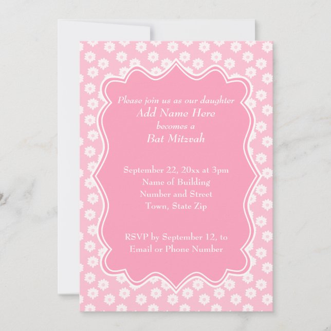 Pink Floral Bat Mitzvah Invitation (Front)