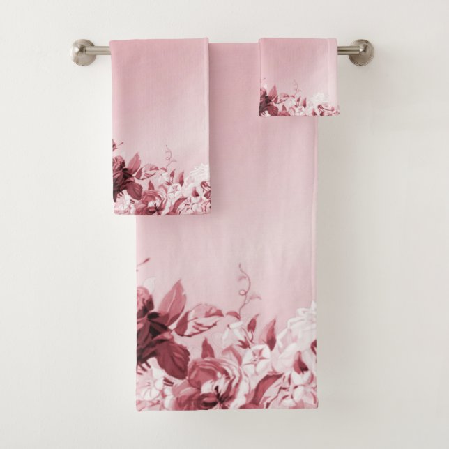 Pink Floral Bath Towel Set (Insitu)